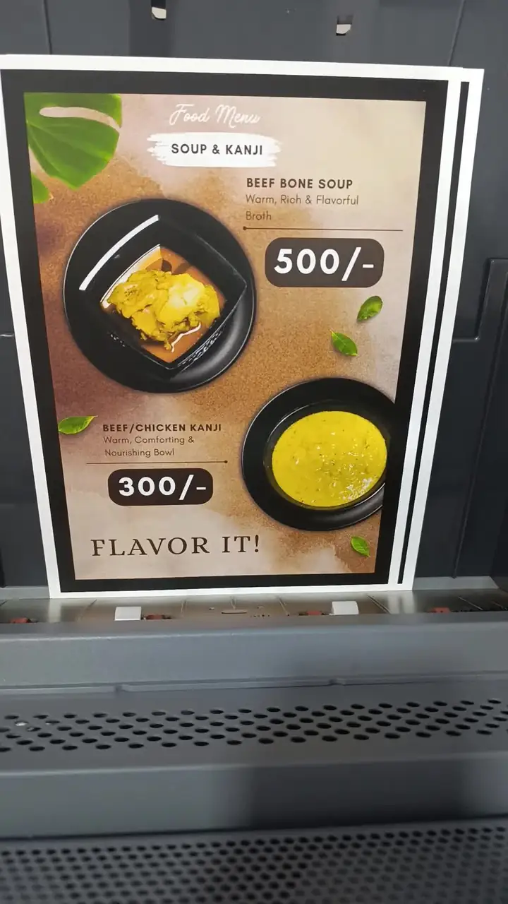 Restaurant menu page showing soups and prices