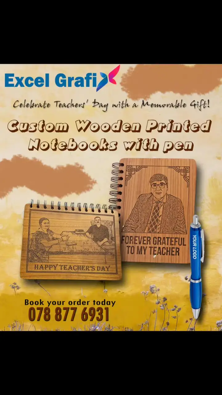 Wooden printed notebooks with a pen, made for Teachers’ Day