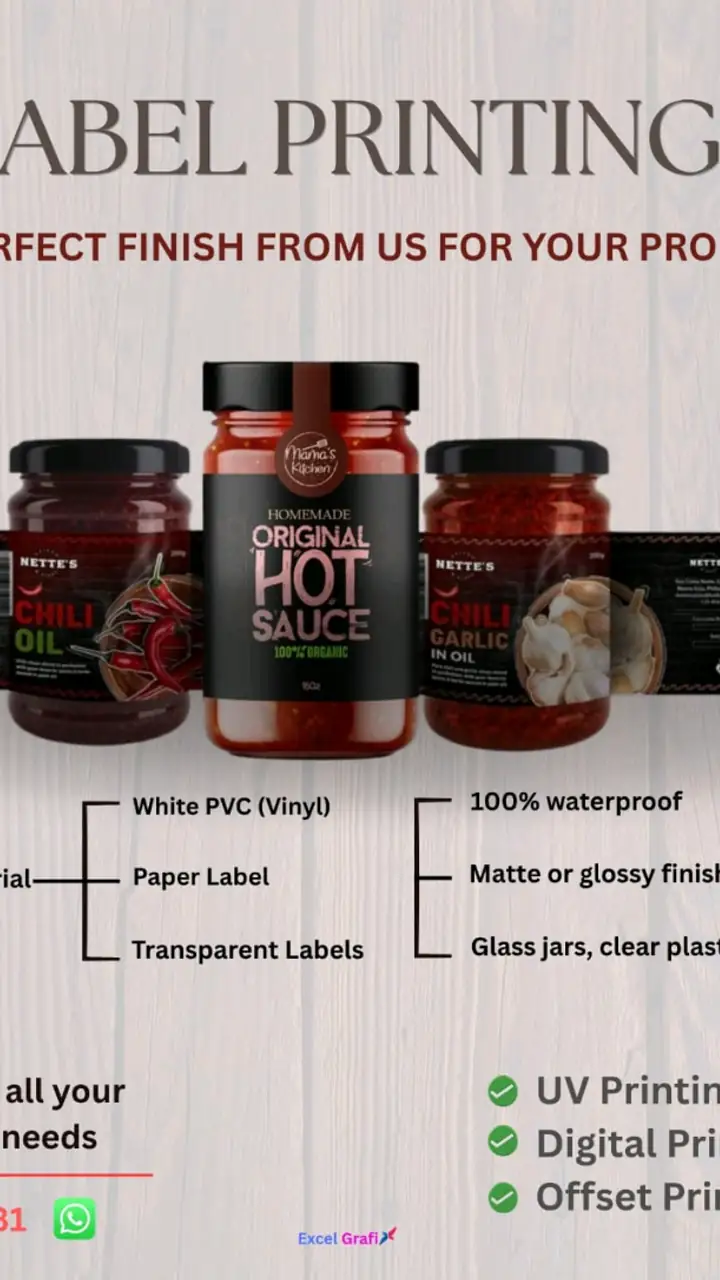 Product labels on jars of sauce
