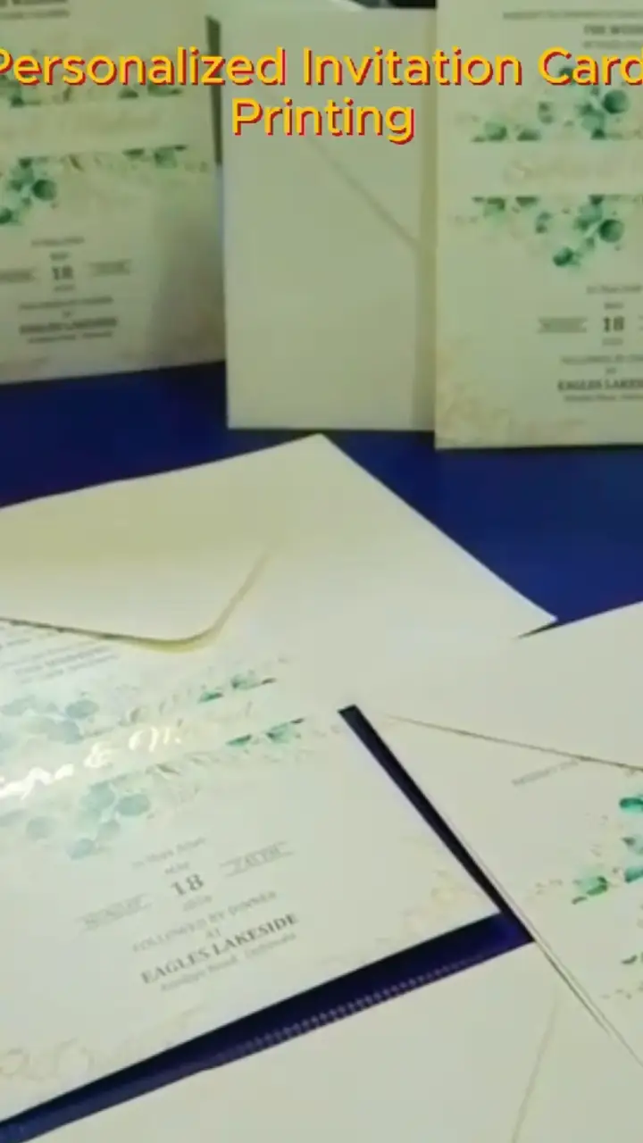 Personalised wedding invitation cards with envelopes